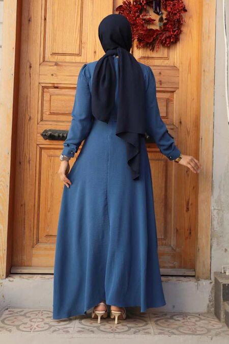 Modest İndigo Blue Maxi Dress 6621IM